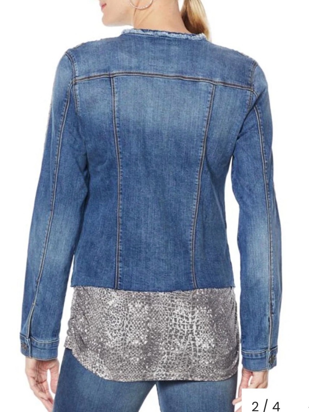 NWT Skinnygirl collarless frayed denim jacket sz L - Picture 3 of 8